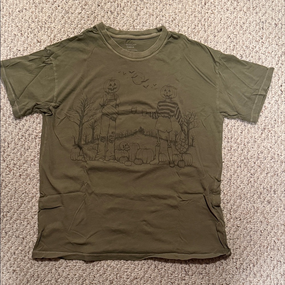 American Eagle Outfitters Green Pumpkin Graphic Tee